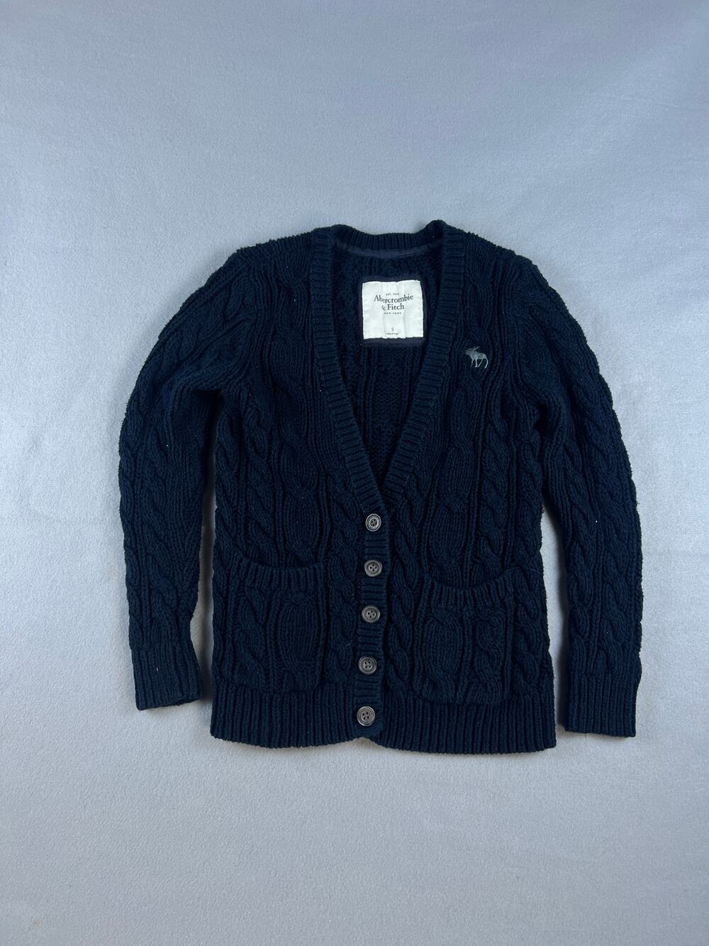Abercrombie & Fitch Cardigan Youth S Blue Chunky Cable Knit Sweater Layering